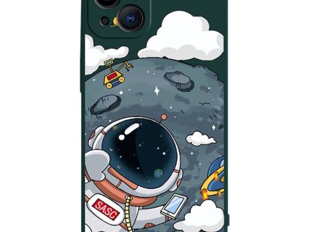 iPhone 14 Fleksibel Cover af Plastik m. Print - Astronaut På Månen   Grøn Supply