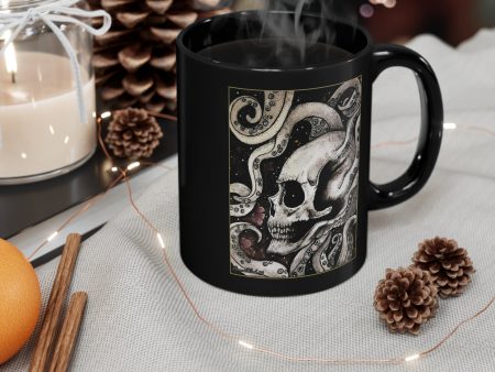 11oz Black Mug with OctoSkull Art by Raven Moonla For Sale