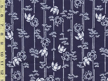 Yukata Fabric - 607 - Bamboo & Birds - Indigo - By the Half Yard Online Hot Sale