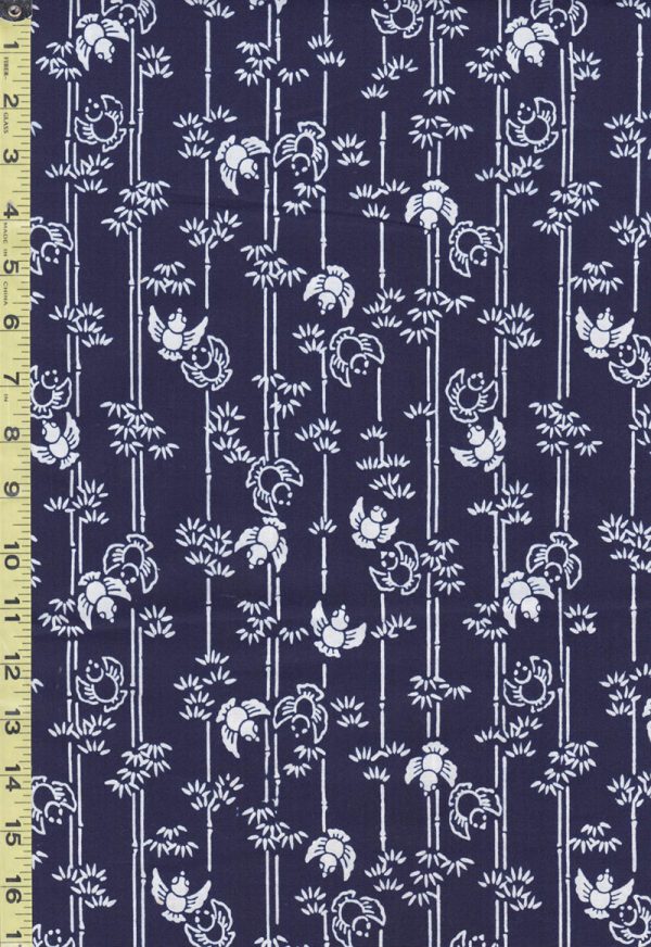 Yukata Fabric - 607 - Bamboo & Birds - Indigo - By the Half Yard Online Hot Sale