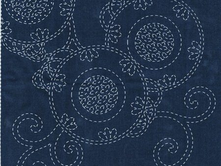 Sashiko Pre-printed Sampler - QH Textiles - SC0017-09 - Bracken Fern - Navy Supply