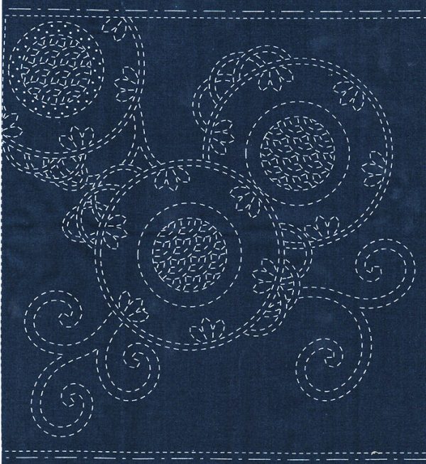 Sashiko Pre-printed Sampler - QH Textiles - SC0017-09 - Bracken Fern - Navy Supply