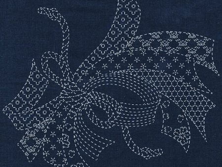 Sashiko Pre-printed Sampler - QH Textiles - SC0017-01 - Noshi Ribbons - Navy Sale