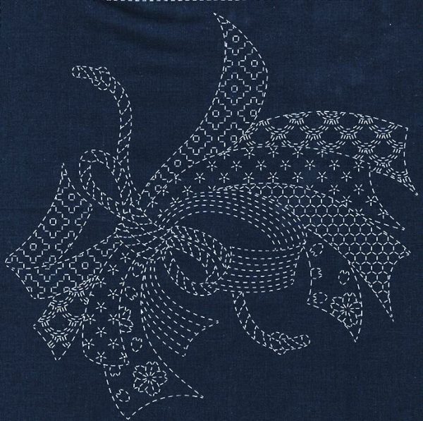 Sashiko Pre-printed Sampler - QH Textiles - SC0017-01 - Noshi Ribbons - Navy Sale