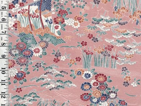 414 - Japanese Silk - Floral Garden - Shockikubai (Pine, Bamboo, Plum Blossom) - Pinkish Beige Supply