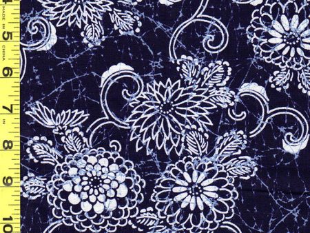 Yukata Fabric - 523 - Mums & Swirly Scroll - Indigo Supply