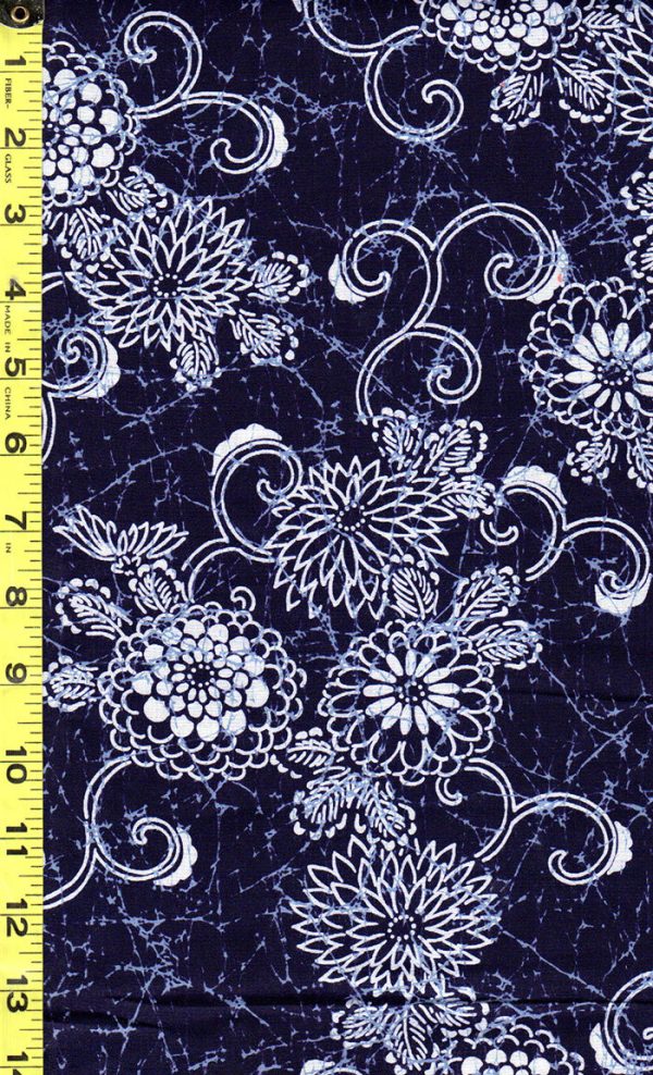 Yukata Fabric - 523 - Mums & Swirly Scroll - Indigo Supply