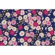 Japanese - Cosmo Dobby Sateen - Floating Cherry Blossoms & River Swirls - AP01715-2D - Navy on Sale