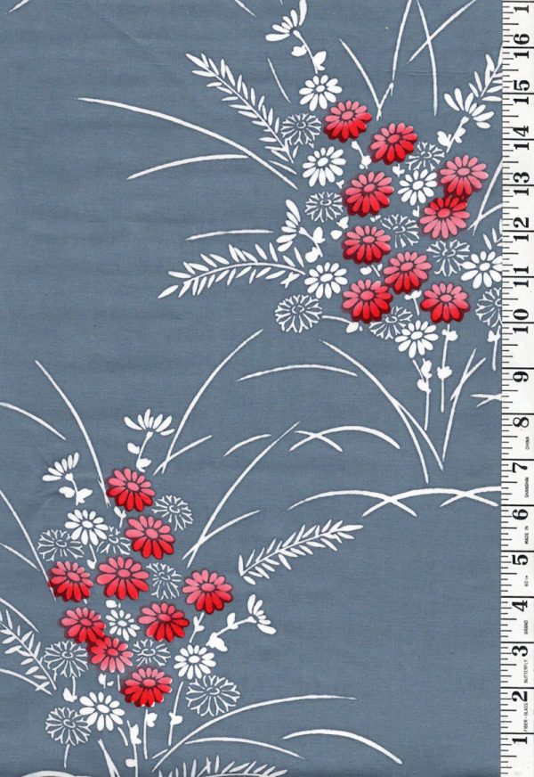 Yukata Fabric - 629 - Orange Daisies - Gray Online now