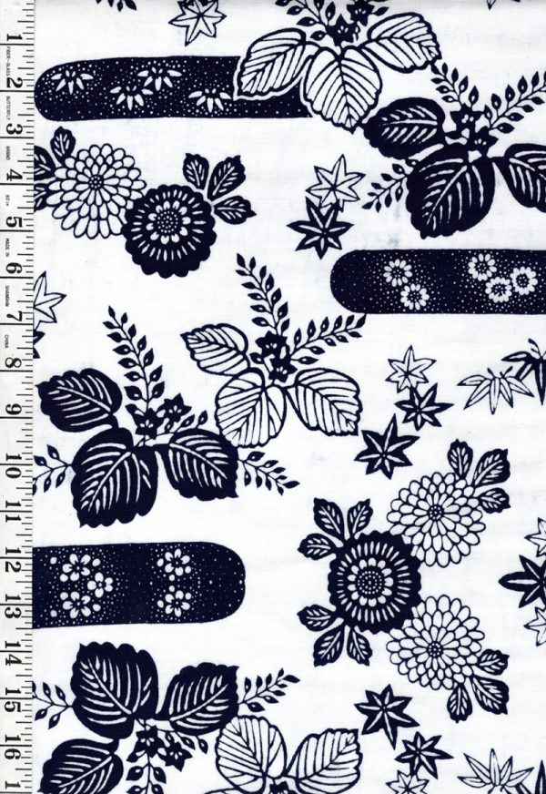 Yukata Fabric - 646 - Chrysanthemums & Paulowna - White & Indigo Fashion