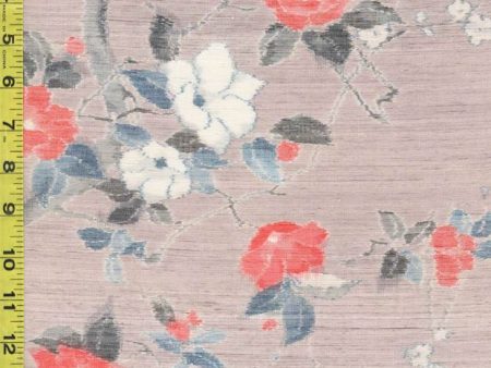 435 - Japanese Silk - Camelias & Floral Branches - Handwoven - Light Beige For Discount