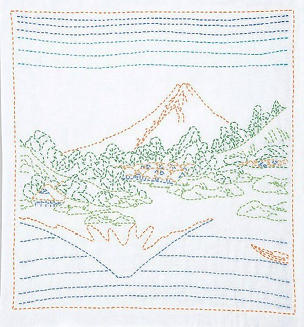 Sashiko Pre-printed Sampler (Olympus) - Hokusai  Koushuu Misaka Suimen  - Mt. Fuji Lake Reflection KIT - SK-410 - White Fashion