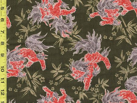 *Japanese - Hokkoh Foo Dogs & Bamboo Leaves - Dobby Weave - 321-1110-6C - Olive Green Online Hot Sale