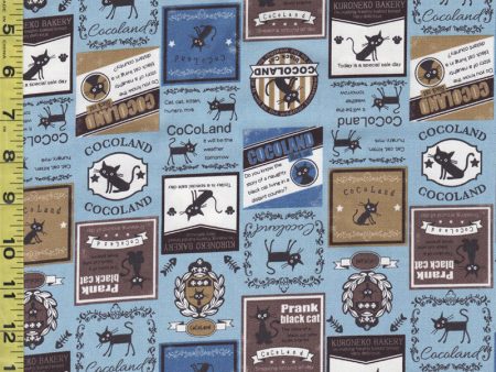 Japanese Novelty - Cocoland Cat Advertisements - Oxford Cloth - CO-10002-21D - Blue & Brass - ON SALE - SAVE 20% Hot on Sale