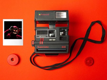 Instant Polaroid 645 CL Supercolor Black  Two Red Stripes  Vintage Instant Film Camera Polaroid 600 Type  -Film Tested and Working Online