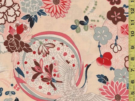 Japanese - Kokka Classic Japanese - Cranes, Peonies & Floral Medallions - LOA - 61070-1A17 - Beige For Cheap