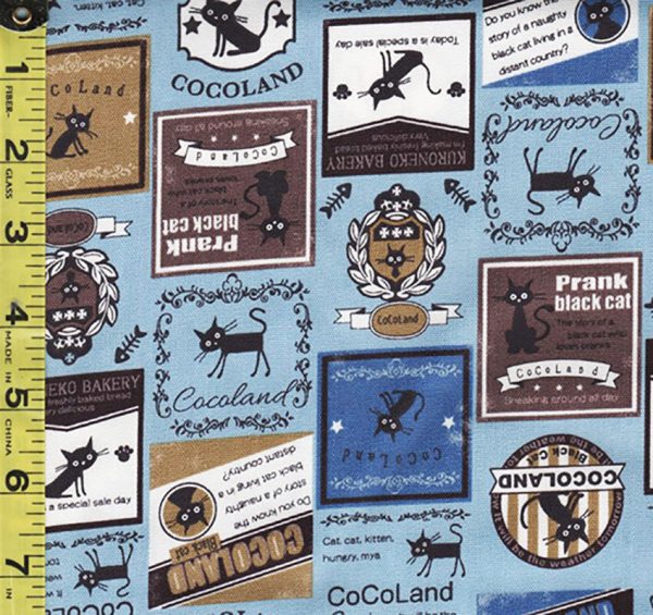 Japanese Novelty - Cocoland Cat Advertisements - Oxford Cloth - CO-10002-21D - Blue & Brass - ON SALE - SAVE 20% Hot on Sale