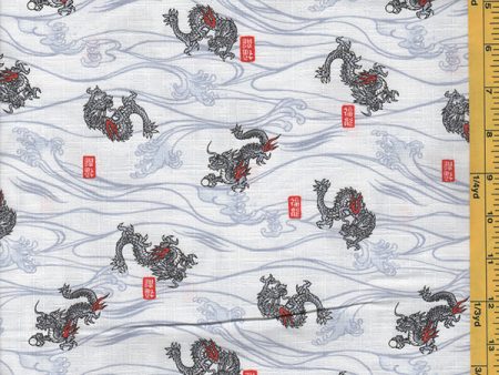 Japanese - Hokkoh Dragons & Waves - Dobby Weave - 301-115-3A - Ivory Hot on Sale