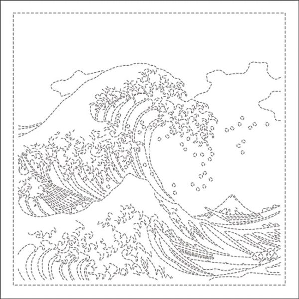 Sashiko Pre-printed Sampler (Olympus) - Hokusai  Kanagawa Oki Namiura  - Great Waves - # 1094 - White Online Sale