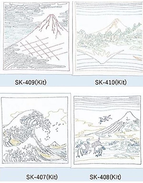 Sashiko Pre-printed Sampler (Olympus) - Hokusai  Kanagawa Oki Namiura  - Great Waves - # 2094 - Navy on Sale