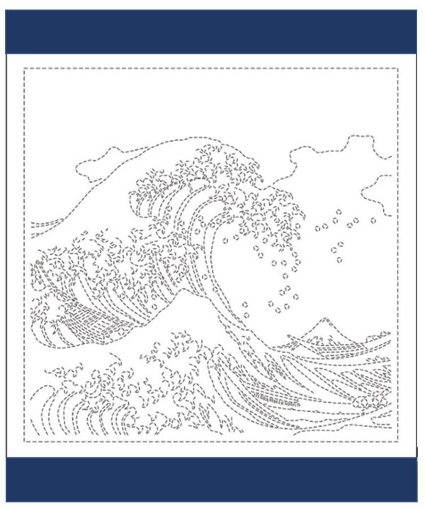 Sashiko Pre-printed Sampler (Olympus) - Hokusai  Kanagawa Oki Namiura  - Great Waves - # 2094 - Navy on Sale