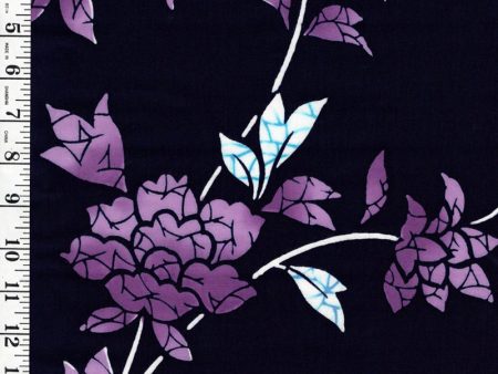 Yukata Fabric - 650 - Purple Flowers - Indigo Online