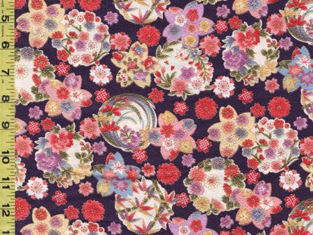 *Japanese - Naka Cherry Blossoms & Floral Medallions - Crepe Like Texture - N-2500-139C - Purple Online Hot Sale