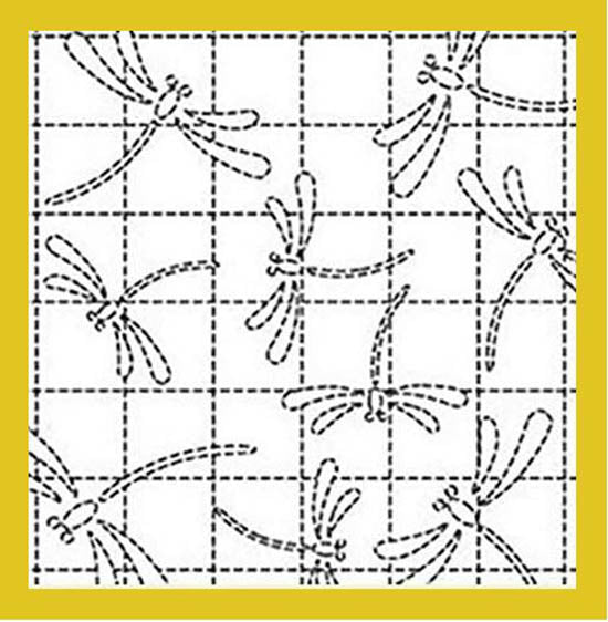 Sashiko Pre-printed Sampler (Olympus) - # 041 Dragonflies - Gold Fashion