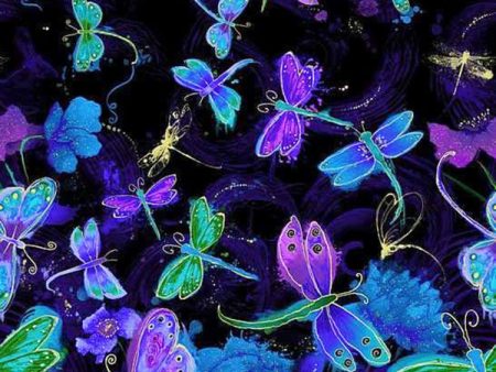 *Novelty - Timeless Treasures - Fly By Night Dragonfly - CM6094 - PANEL For Sale