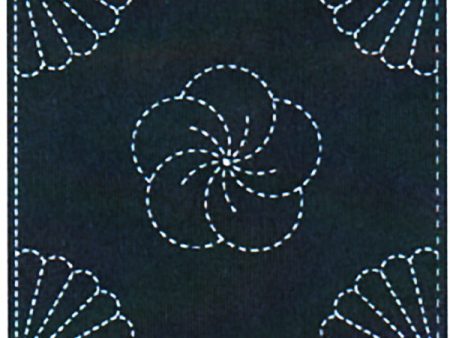 Sashiko Pre-printed Sampler - Yokota # 843S-204 - Fans & Plum Blossom - Navy For Cheap