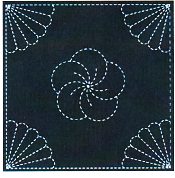 Sashiko Pre-printed Sampler - Yokota # 843S-204 - Fans & Plum Blossom - Navy For Cheap