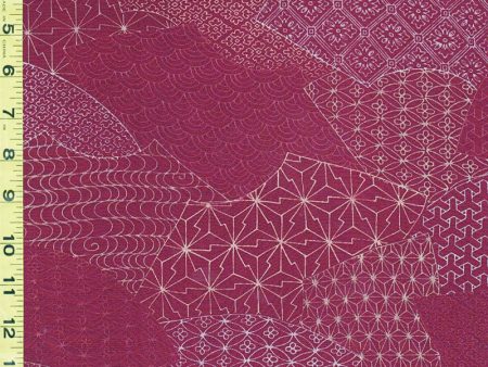 420 - Japanese Silk - Tonal Sashiko Motif Fans - Dark Red Violet Online Hot Sale