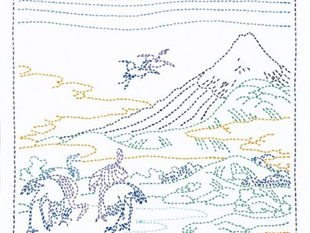 Sashiko Pre-printed Sampler (Olympus) - Hokusai  Soushuu Umezawa-no-Hidari  - Seven Cranes KIT - SK-408 - White For Cheap