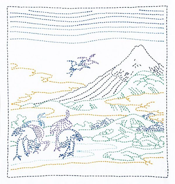 Sashiko Pre-printed Sampler (Olympus) - Hokusai  Soushuu Umezawa-no-Hidari  - Seven Cranes KIT - SK-408 - White For Cheap