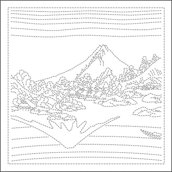 Sashiko Pre-printed Sampler (Olympus) - HokusaI  Koushuu Misaka Suimen  - Mt. Fuji Lake Reflection - # 1097 - White Cheap