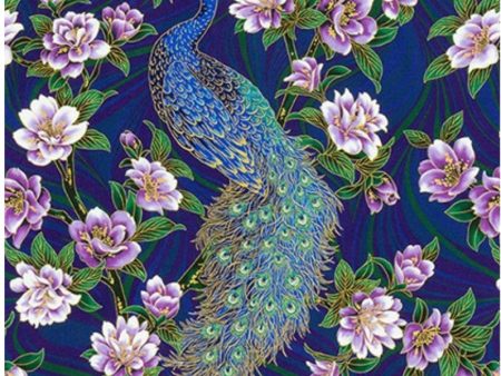 SALE - Asian - Peacock Garden - Peacock & Floral Garden PANEL - SRKM-20664-78 - Blue - ON SALE Hot on Sale