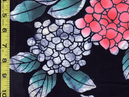 Yukata Fabric - 029 - Hydrangea - Salmon with Teal Leaves - Dark Indigo (almost reads black) Supply