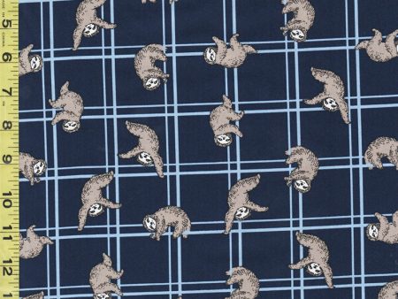 Japanese Novelty - Sevenberry Sloths on Windowpane - SB-850278-2-4 - Dark Blue - ON SALE - SAVE 30% - By the Yard Sale