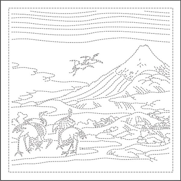 Sashiko Pre-printed Sampler (Olympus) - Hokusai Seven Cranes (Soushuu Umezawa-no-Hidari) - # 1095 - White Cheap