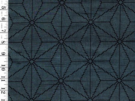 428 - Japanese Silk - Tsumugi Woven Asanoha - Dark Blue Green Hot on Sale