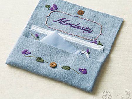 *Olympus Embroidery Pouch Kit with Needle & Thread - 9087 Violets  Modesty - Blue - ON SALE - SAVE 50% For Sale