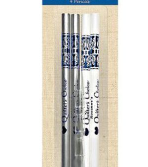 Notions -  Roxanne Quilter s Choice Marking Pencils-Sharp N Cap - 2 White, 2 Silver, Protective Caps & Sharpener Supply