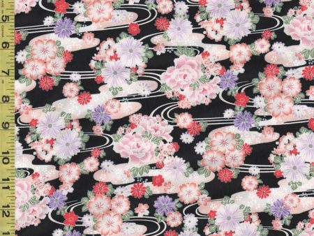 Japanese - Hokkoh - Floral Clusters & River Swirls - 1021-110-3E - Black - ON SALE - SAVE 30% on Sale