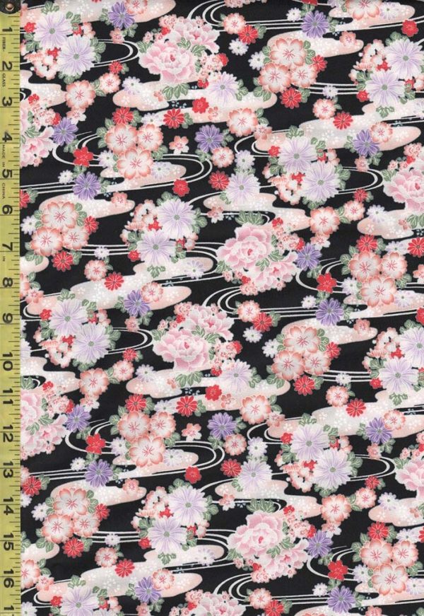 Japanese - Hokkoh - Floral Clusters & River Swirls - 1021-110-3E - Black - ON SALE - SAVE 30% on Sale