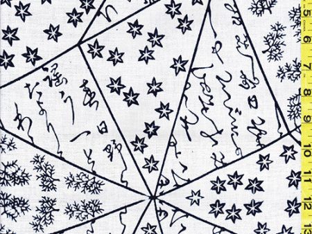 Yukata Fabric - 013 - Maple Leave & Kanji Triangles - White on Sale