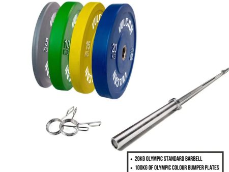 VULCAN Standard Colour Bumper Package (Olympic Barbell & 100kg Bumper Plates) | IN STOCK Cheap