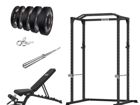 VULCAN Home Gym Power Cage, Olympic Barbell, 150kg Black Bumper Weight Plates & Home Adjustable Bench | IN STOCK Online now