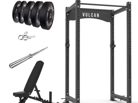 VULCAN Atlas Power Rack, Olympic Barbell, 150kg Black Bumper Weight Plates & Pro Adjustable Bench | IN STOCK Cheap