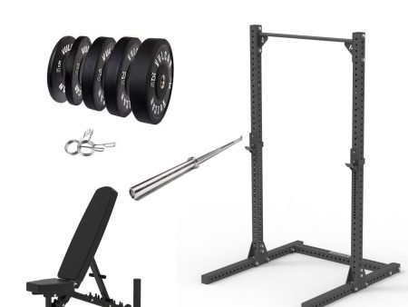 VULCAN Elite Squat Rack, Olympic Barbell, 150kg Black Bumper Weight Plates & Pro Adjustable Bench | IN STOCK Fashion