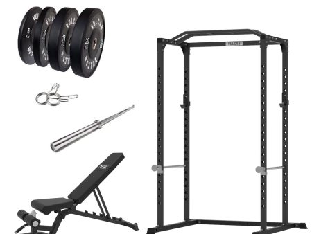 VULCAN Home Gym Power Cage, Olympic Barbell, 100kg Black Bumper Weight Plates & Home Adjustable Bench | IN STOCK Online